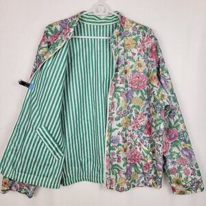 Vintage 90s Teddi Reversible Jacket Womens L Floral Stripe Cottagecore Grandma